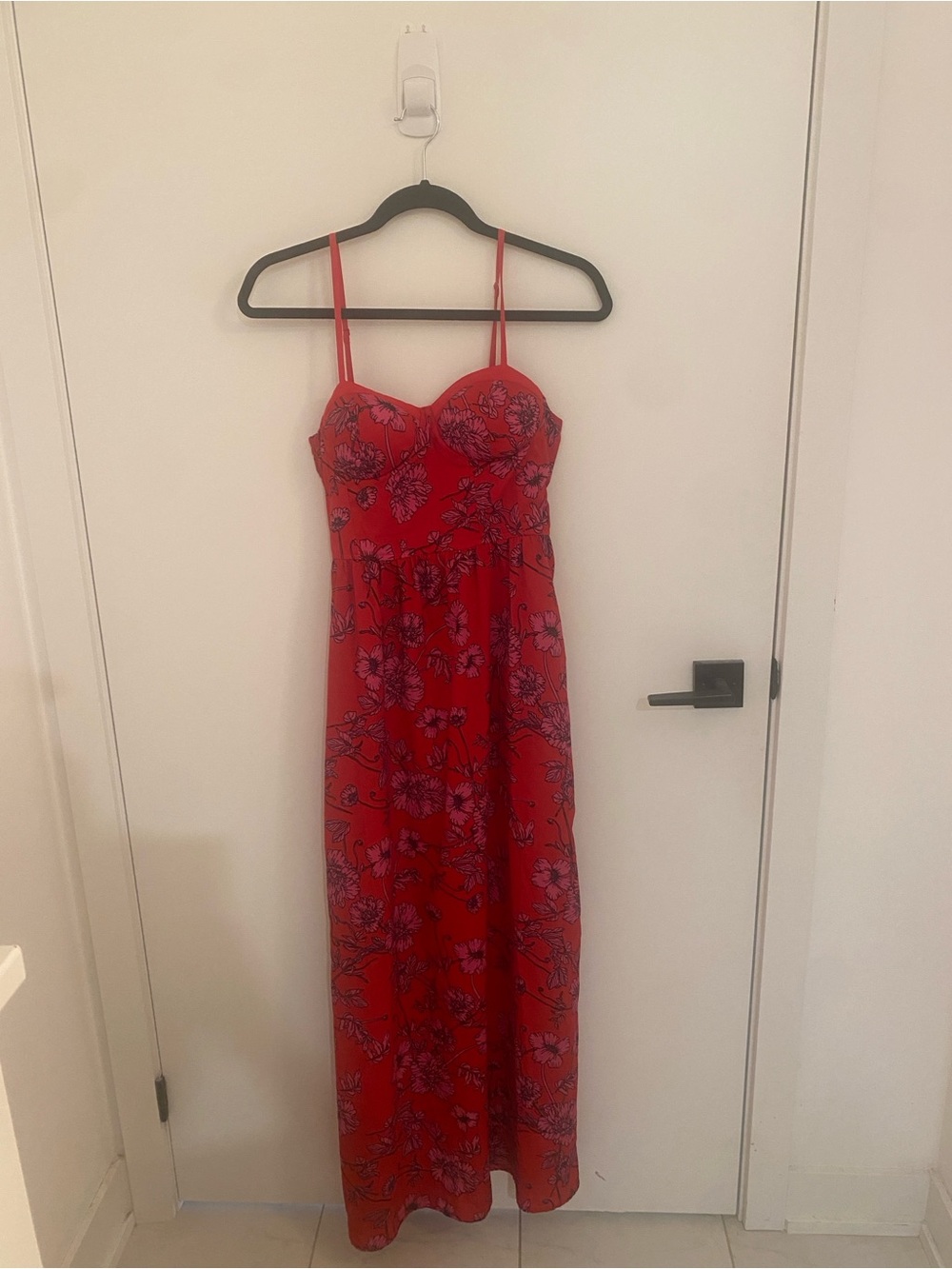 Red Floral Maxi Dress with Adjustable Spaghetti Straps